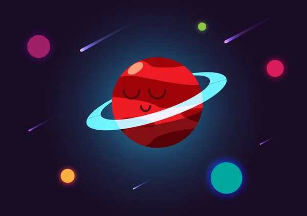 Grande Planeta Vermelho Com Anéis Exteriores Ilustração Vetorial Fundo Espacial — Vetor de Stock