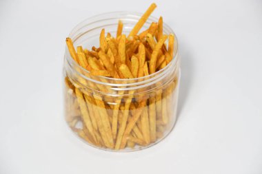 Sweet potato sticks on white background