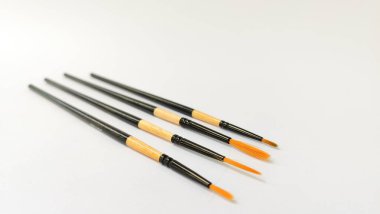 Beyaz arkaplanda boyalı farklı fırçalar