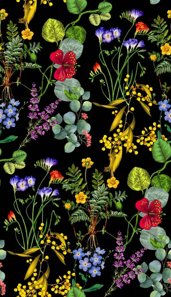 Aquarel Naadloos Patroon Met Kleurrijke Bloemen Bloemenpatroon Bloem Naadloos Patroon — Stockfoto