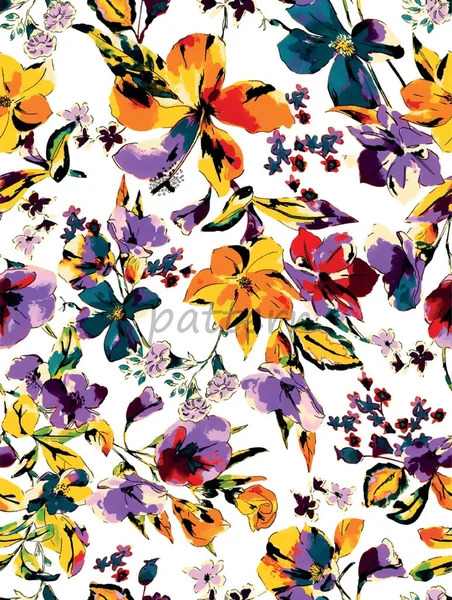 Akvarel Vzor Květin Motýlů Bílém — Stock fotografie