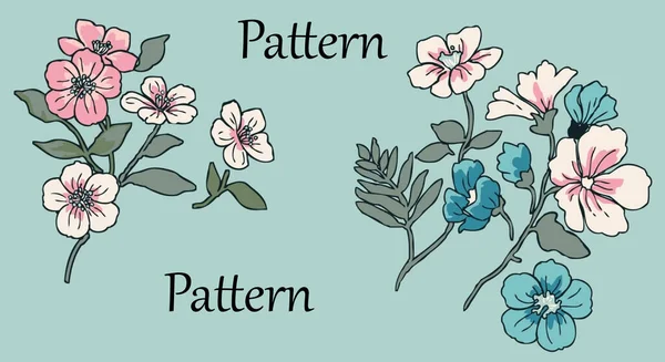 Reihe Handgezeichneter Floraler Muster — Stockfoto
