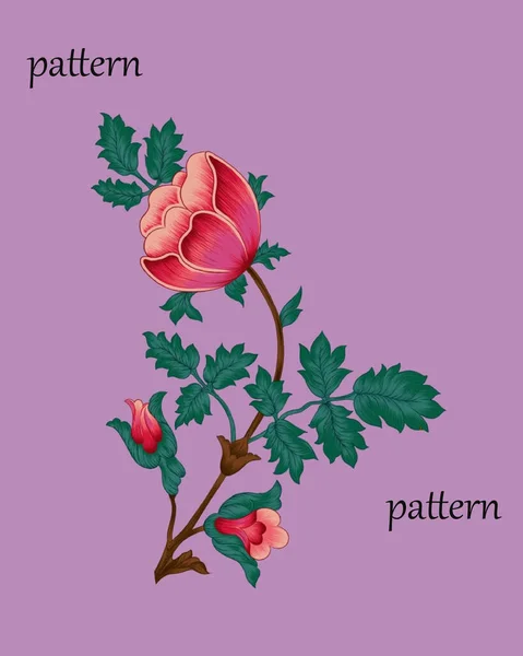 Vacker Röd Botanisk Blomma Illustration Med Torr Borste Detalj Idé — Stockfoto