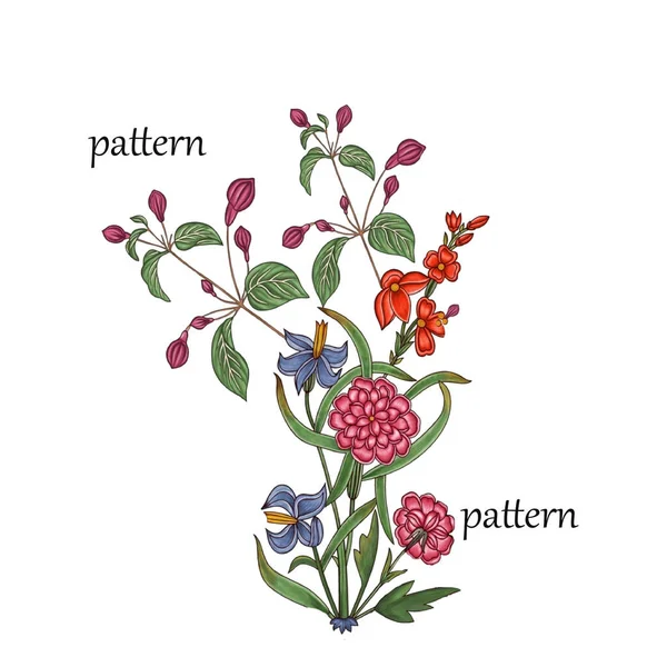 一个美丽的红色植物花卉插画干刷细节纺织品设计的新思路 — 图库照片