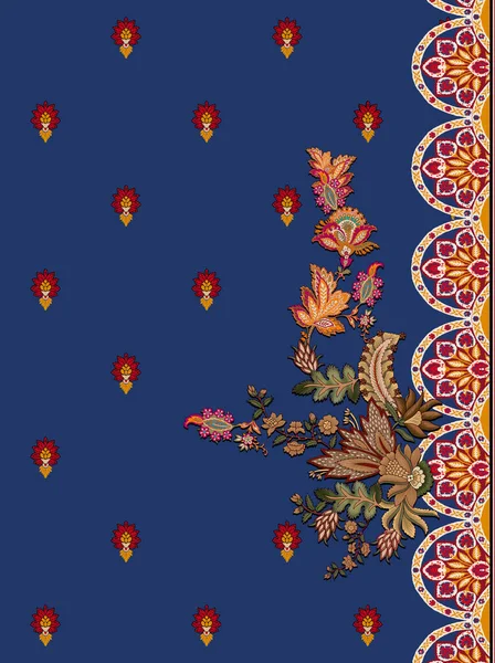 Bloemen Etnische Patroon Met Indiaanse Ornament Vectorillustratie — Stockfoto