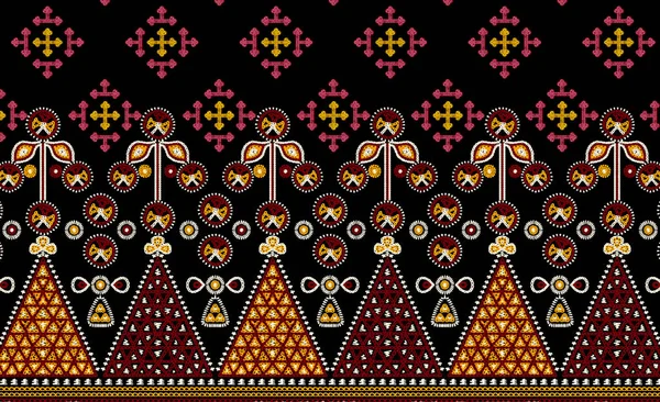 Этнический Цветочный Бесшовный Рисунок Вышивкой Вышивкой Векторным Абстрактным Рисунком Черной — стоковое фото