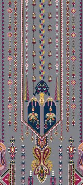 it's a unique digital Traditional Geometric Ethnic border, floral leaves baroque pattern and Mughal art elements, Abstract texture motif, and vintage Ornament artwork combination for textile printing.