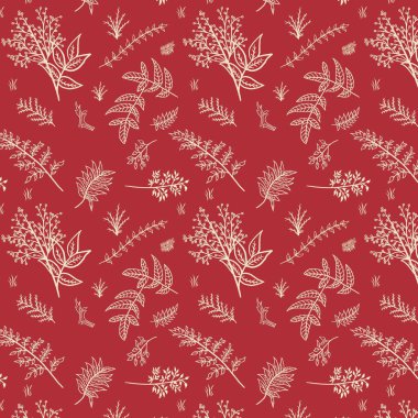 Elle çizilmiş çiçek elementleriyle kusursuz vektör deseni. Eski arkaplan.