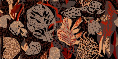 Renkli tropikal yapraklı modern, pürüzsüz desen