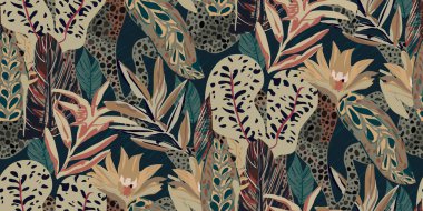 Exotic jungle plants seamless pattern prints, abstract flowers, vector graphics. Perfect for fashion, textiles, and artistic projects collection of modern creative illustrations designs. clipart