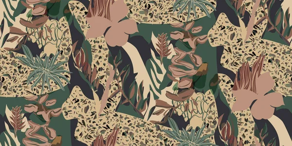 エキゾチックなジャングルはシームレスなパターンプリント 抽象的な花 ベクトルグラフィックを植えます ファッション テキスタイル 現代の創造的なイラストデザインのアートプロジェクトコレクションに最適です — ストックベクタ