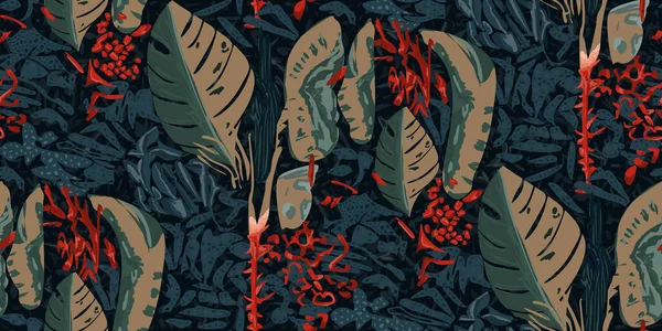 Egzotik orman bitkileri kusursuz desenler, soyut çiçekler, vektör grafikleri. Moda, tekstil ve sanatsal projeler için mükemmel modern yaratıcı çizimler koleksiyonu..
