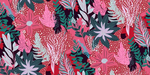 Egzotik orman bitkileri kusursuz desenler, soyut çiçekler, vektör grafikleri. Moda, tekstil ve sanatsal projeler için mükemmel modern yaratıcı çizimler koleksiyonu.