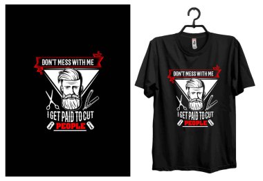 Berber tişörtü tasarımı. Tipografi, Özel, Vektör tişört tasarımı. Bir berber dükkanı için dünya berber tişörtü tasarımı ve logosu.