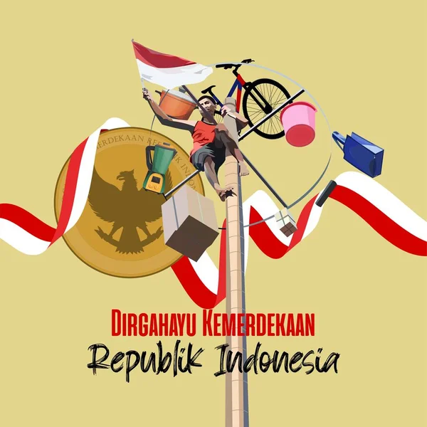 Indonesien Traditionella Spel Självständighetsdagen Panjat Pinang Pol Klättring — Stock vektor