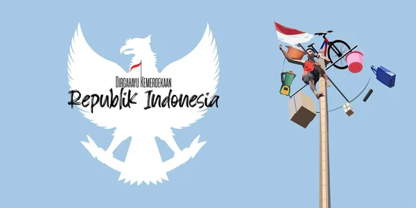 Indonesien Traditionella Spel Självständighetsdagen Panjat Pinang Pol Klättring — Stock vektor