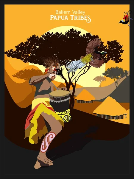 Международный День Коренных Народов Мира Племена Папуа — стоковый вектор