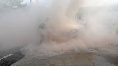 Yolun kenarında bir Lexus arabası alev aldı..