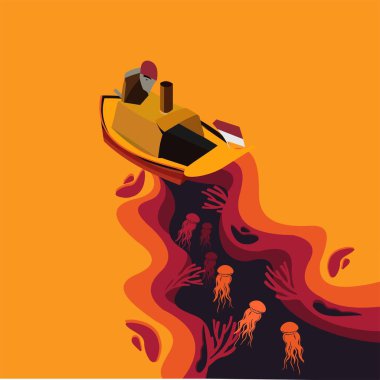 Kağıt kesme arkaplanı üzerindeki oyuncak gemisi (otok otok) kavramı.