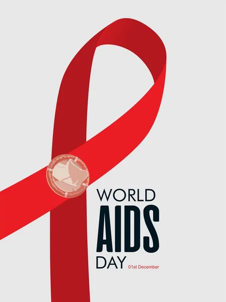 采用安全套和红丝带的世界艾滋病日病媒设计 — 图库矢量图片