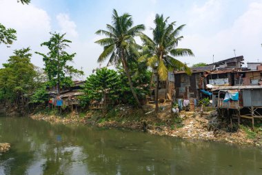 Jakarta, Endonezya - Jan, 06, 2025: Ciliwung Nehri kıyıları, Manggarai, Jakarta.