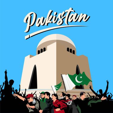 Arka planda bir miras binasıyla Pakistan 'ın bağımsızlık gününün temsilcisi..