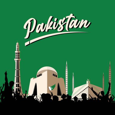 Arka planda bir miras binasıyla Pakistan 'ın bağımsızlık gününün temsilcisi..