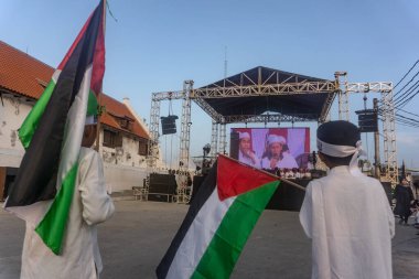 Jakarta, Endonezya - 17 Aralık 2023: Kuzey Jakarta 'da Filistin Eylemini Savunmak.