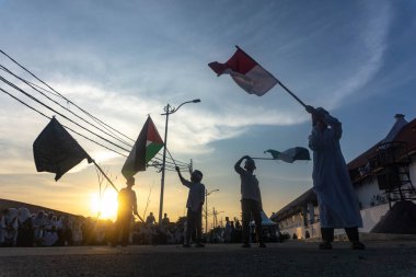 Jakarta, Endonezya - 17 Aralık 2023: Kuzey Jakarta 'da Filistin Eylemini Savunmak.