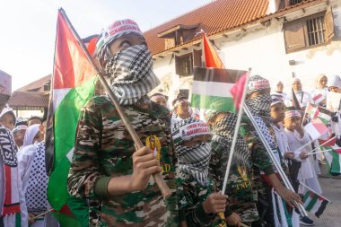 Jakarta, Endonezya - 17 Aralık 2023: Kuzey Jakarta 'da Filistin Eylemini Savunmak.