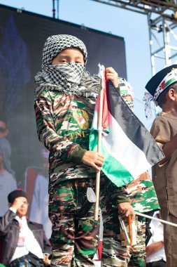 Jakarta, Endonezya - 17 Aralık 2023: Kuzey Jakarta 'da Filistin Eylemini Savunmak.