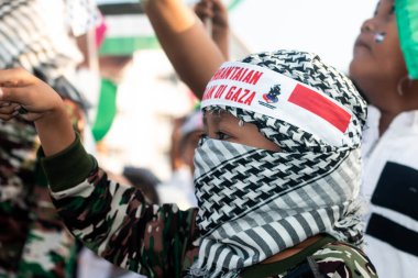 Jakarta, Endonezya - 17 Aralık 2023: Kuzey Jakarta 'da Filistin Eylemini Savunmak.