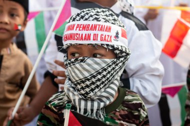 Jakarta, Endonezya - 17 Aralık 2023: Kuzey Jakarta 'da Filistin Eylemini Savunmak.