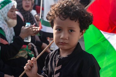 Jakarta, Endonezya - 17 Aralık 2023: Kuzey Jakarta 'da Filistin Eylemini Savunmak.