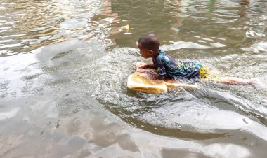 Jakarta, Endonezya - 2025, Ocak, 06: Muara Angke, Kuzey Jakarta 'da gel-git seli.