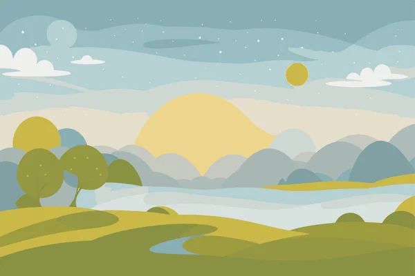 Natur Landschaft Hintergrund Niedliche Einfache Cartoon Stil Tapete — Stockvektor