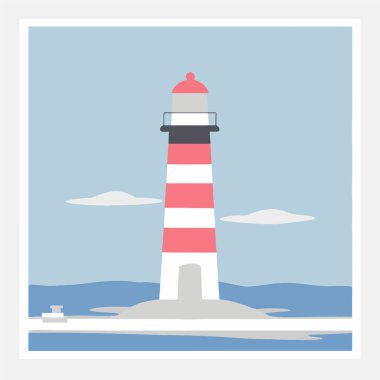 Yaz Denizi Manzarası Deniz feneri, vektör, illüstrasyon, duvar kağıdı