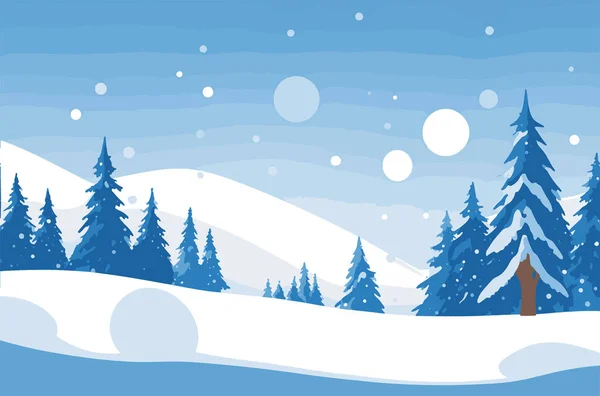 平らな設計冬の風景のベクトル イラスト 冬の背景 — ストックベクタ