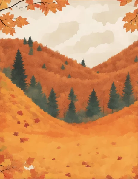 Flaches Design Herbst Landschaft Herbst Hintergrund Mit Landschaft — Stockvektor
