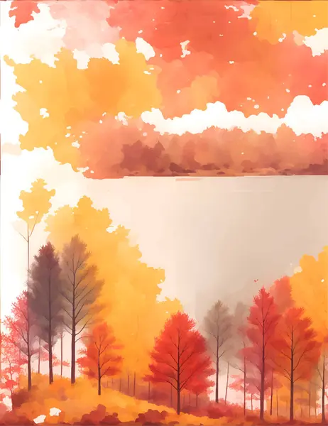 Плоский Осенний Пейзаж Осенний Фон Пейзажем Осенний Абстрактный Дизайн — стоковый вектор