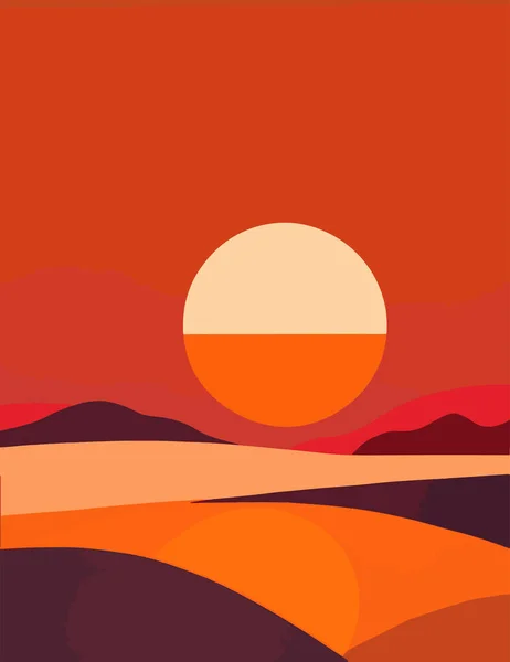 Abstrakter Sonnenuntergang Landschaft Minimalistische Kunst Tapete Hintergrund — Stockvektor