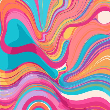 Soyut psikedelik arkaplan, renkli dalgalar hippi, mermer tarzında trend vektör çizimi