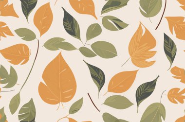 Parlak bitkilerle ve beyaz arka planda yapraklarla soyut, dikişsiz tropikal desen