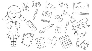 El çizimi Çocuklar Çocuk Okulu 'nun çizim vektör illüstrasyonunu kelime lekesi tarzında çiziyor