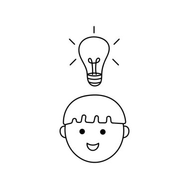 Ampul fikri kelime lekeli çocuğun vektör illüstrasyonu