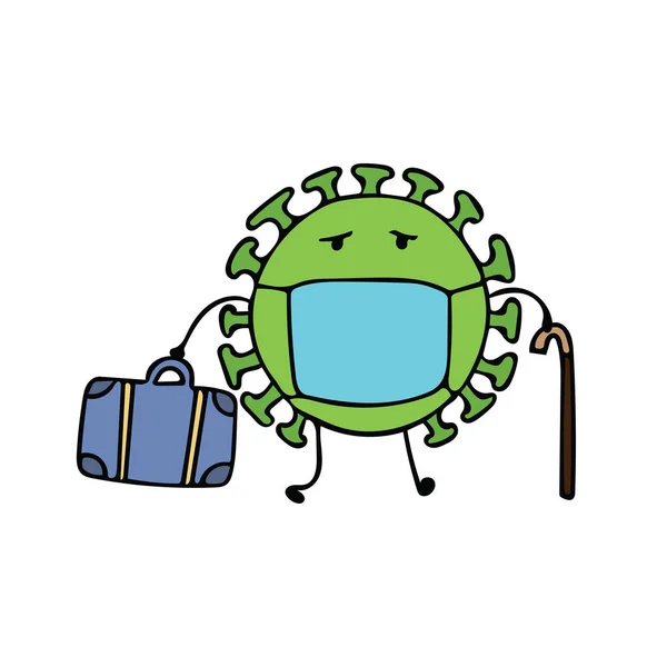Engraçado Verde Coronavírus Cartoon Mascote Personagem Vetor Ilustração Cor Crianças — Vetor de Stock