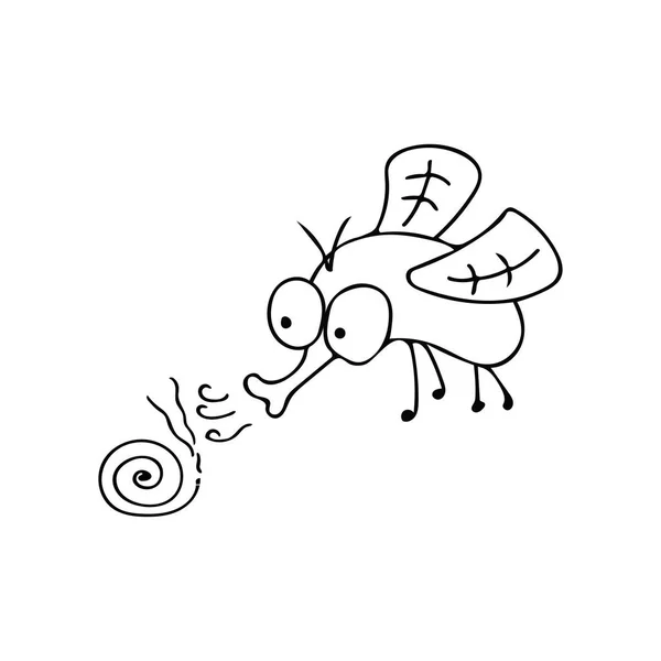 手描きの子供たちは 蚊のコイル漫画の動物マスコットキャラクターのキャラクターのイラストカラー子供漫画クリップパーツで面白い蚊を描きます — ストックベクタ