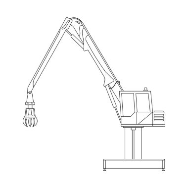 Elle çizilmiş Vektör illüstrasyon rengi çocuk inşaatı uzun menzilli kazıcı inşa makinesi kelime lekeleri ile clipart