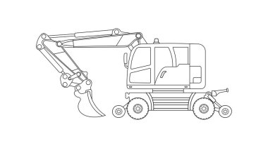 El çizimi Vektör illüstrasyon Rengi Çocuklar inşa demiryolu tekerli kazıcı inşa makinesi Kelime lekeleri ile Clipart
