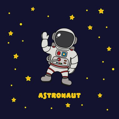 Vektör illüstrasyon rengi yıldız simgesi düz tasarım illüstrasyonu olan astronot çocuklar